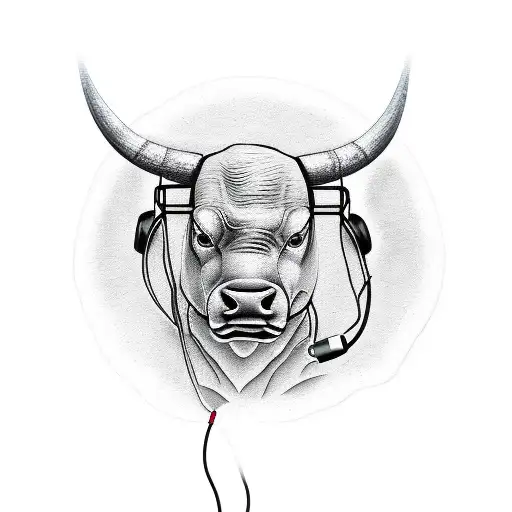 A Powerful Bull Wearing Headphones And Listening To Music While Standing On A Wave