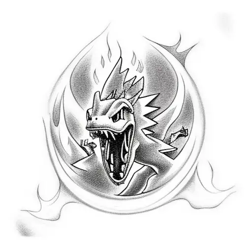 Design A Realistic Tattoo Of Charizard Breathing Fire While Surrounded By Football Flames