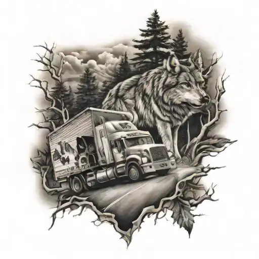 Wolf Road And Truck Driving
