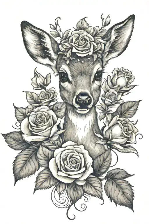 Baby Deer With Roses
