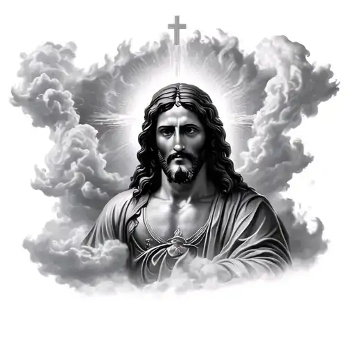 Hell Heaven Massive Fire Cross Clouds Surrounding Jesus