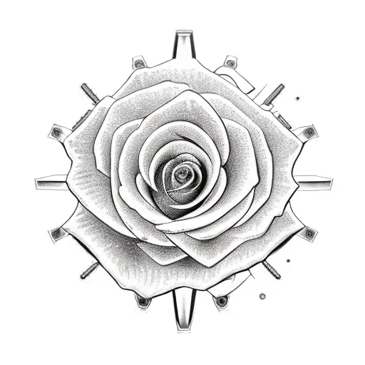 Rose With Cogs And Gears