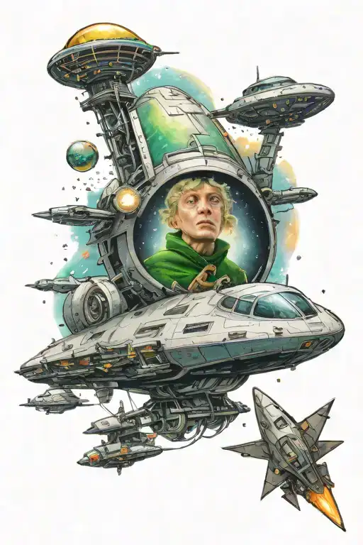 Elf Being Abducted By Spaceship With Galaxy Style Background Colorida