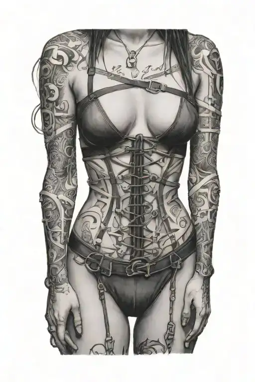 Sexy Woman In Bondage Underwear Standing Facing Left