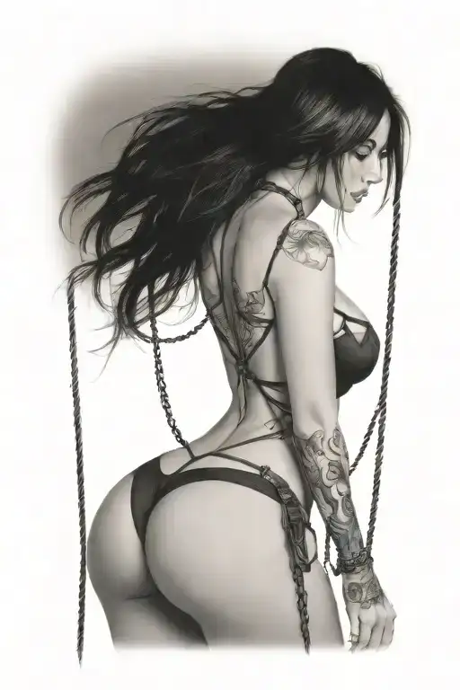 Sexy Woman In Bondage Underwear Standing Facing Left