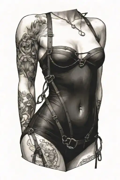 Sexy Woman In Bondage Underwear Standing Facing Left