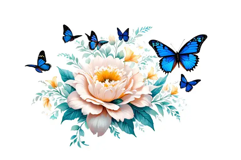 Lillie Flower Line With Butterflies Flying Towards Different Directions