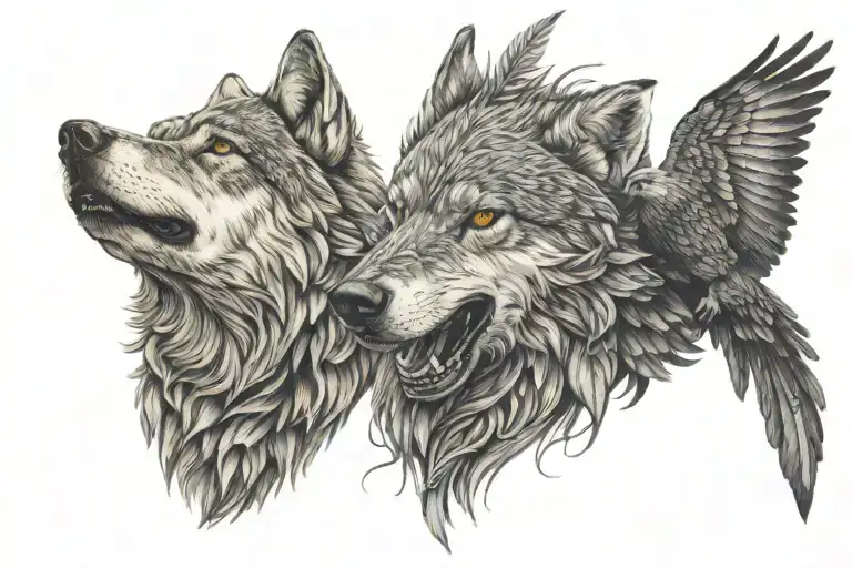 Head Of A Wolf Transforming Into Head Of A Bird