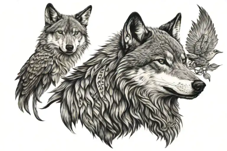 Head Of A Wolf Transforming Into Head Of A Bird