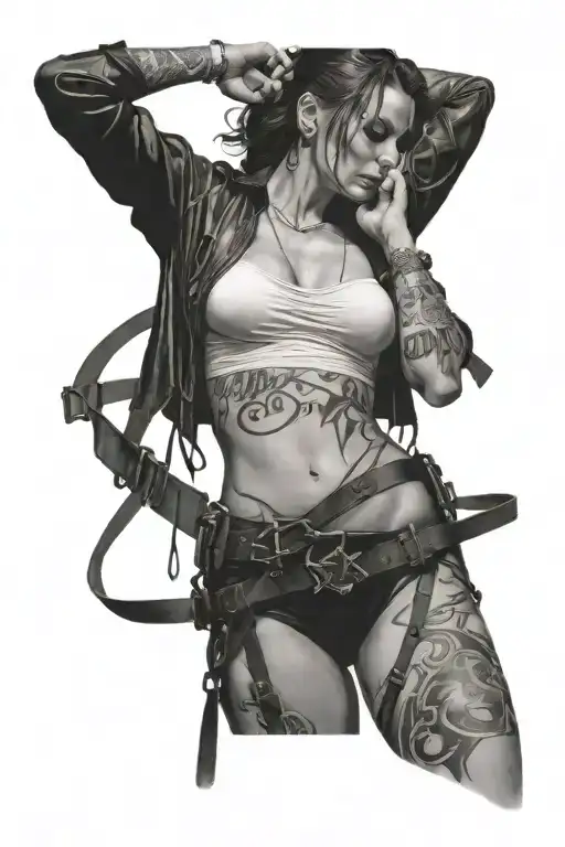 Sexy Woman In Bondage Underwear Standing Facing Left