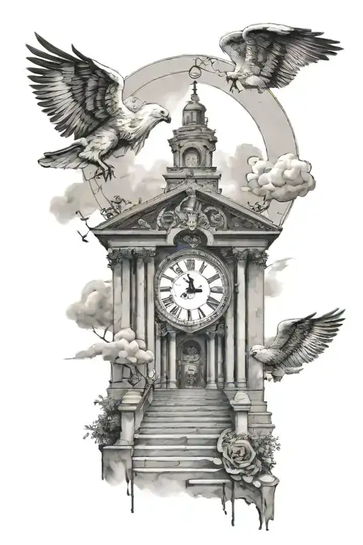 Tattoo With Roman Numeral Clock Stairway To Heaven And Dad Waving From The Gates