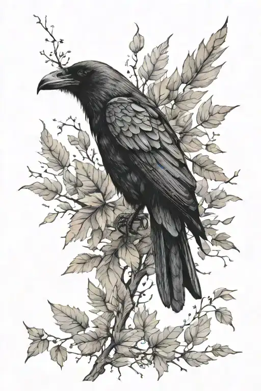 Crow With Leaves Falling