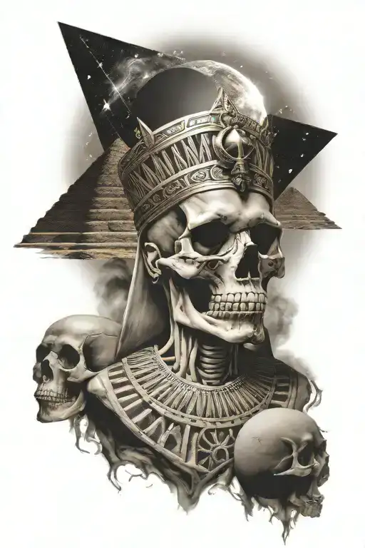 Egyptian Skull With Pyramid And Solar Eclipse In Background