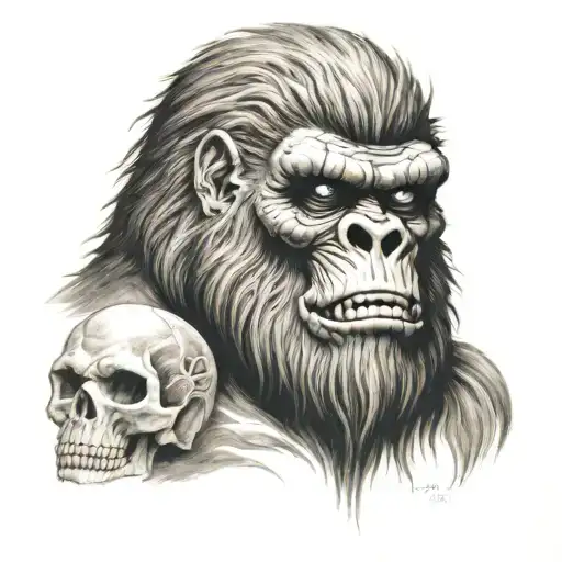 Bigfoot And Skull Face Tattoo Design Combining Elements