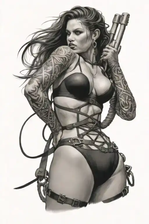 Sexy Woman In Bondage Underwear Standing Facing Left