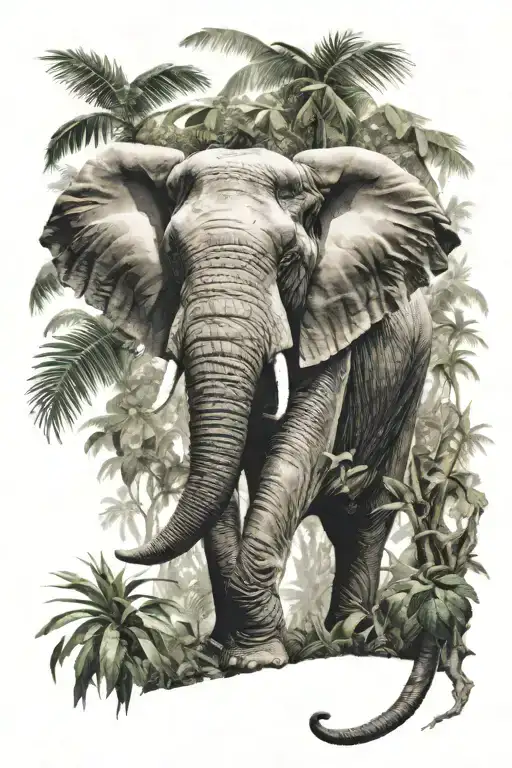 Elephant In The Jungle Rainforest
