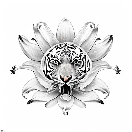 A Realistic Tiger Lily With Musical Staff And Notes Incorporated Into Its Petals With A Butterfly