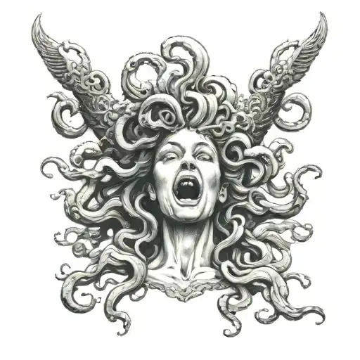 Screaming Sad Medusa Surrounded