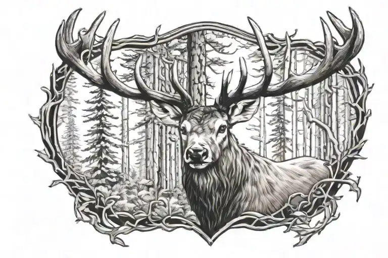 Forest And A Stag Head