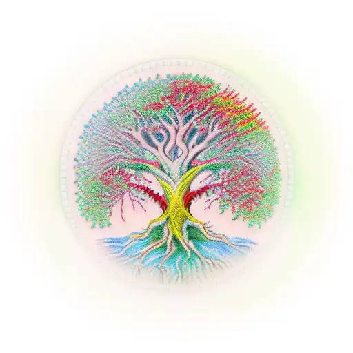 Tree Of Life Red Yellow Green Background