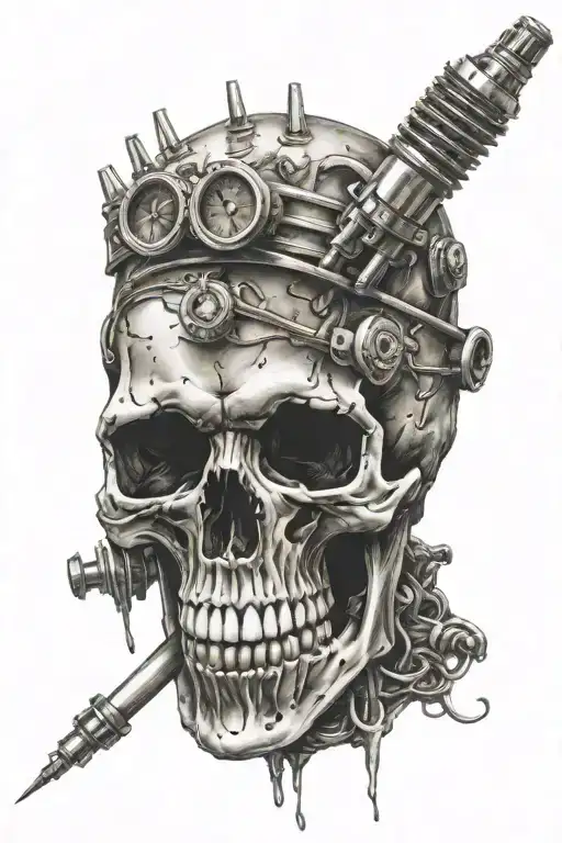 Skull With Spark Plug In Mouth