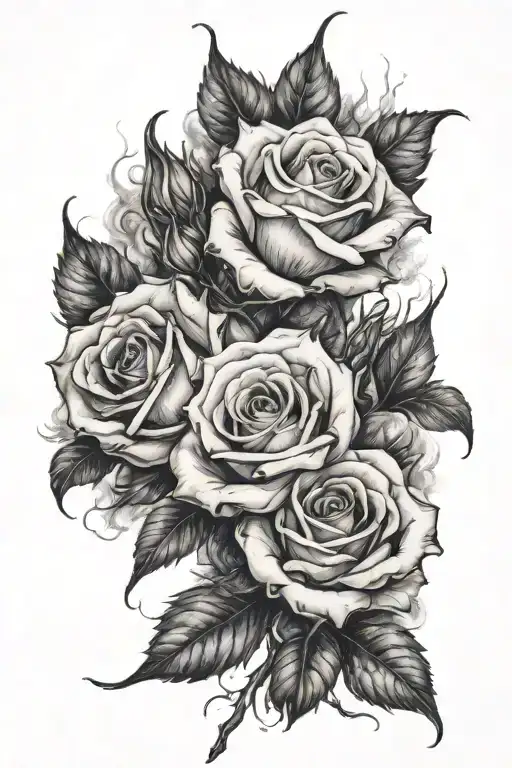 Charred White Roses In Fire