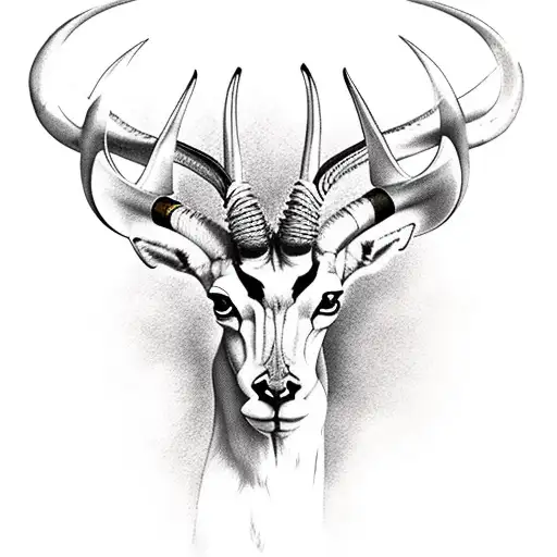 Fierce Muscular Springbok With Skull As Head