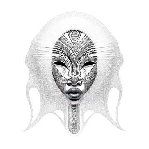 African Tribal Mask Woman Black And White