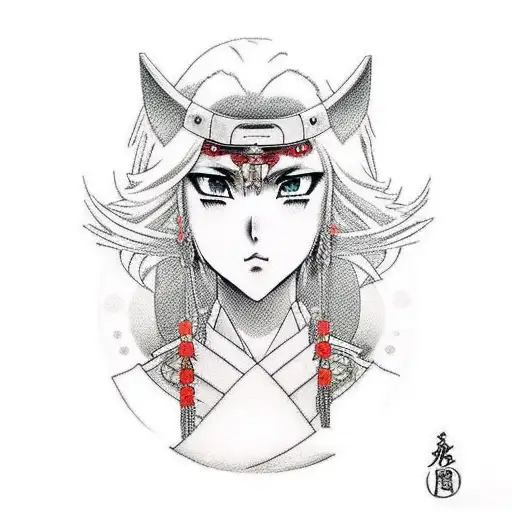 Chica Anime Sexy Samurai Con Fondo De Luna Llena En Rojo