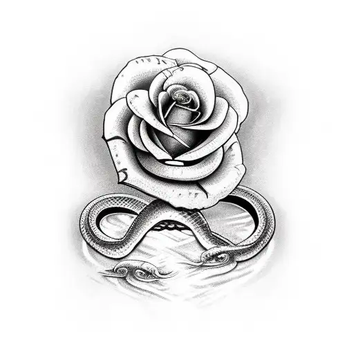 Snake With Fangs And Rose