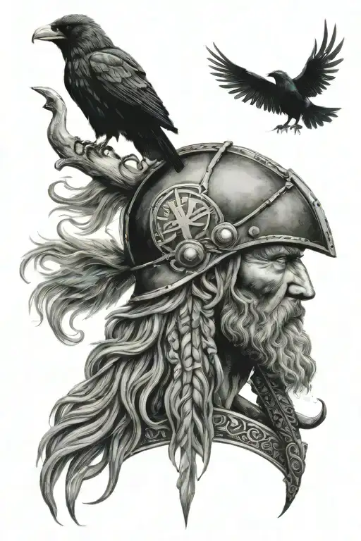 Viking With Nordic Symbols And Crows