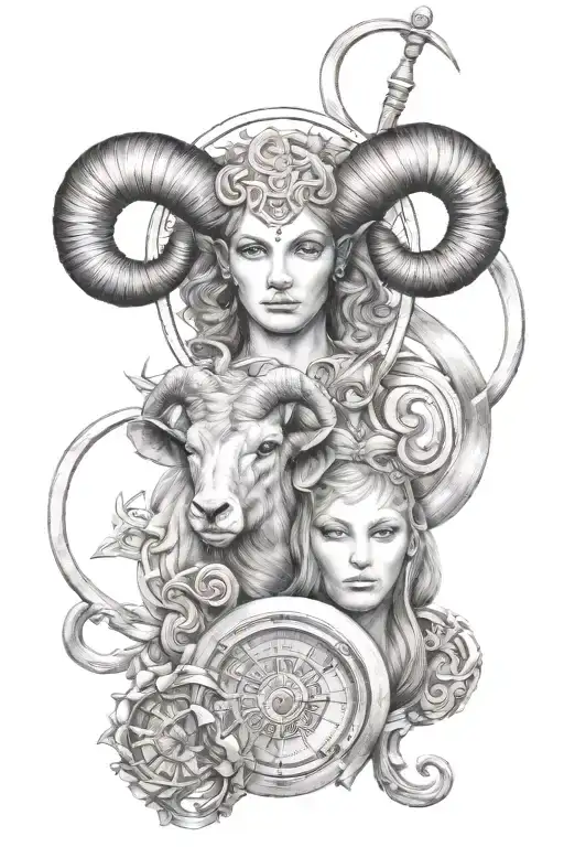 Aries Zodiac Sign Intertwined Libra And Sagittarius
