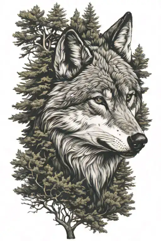 Fierce Wolf In The Forest With Cedars