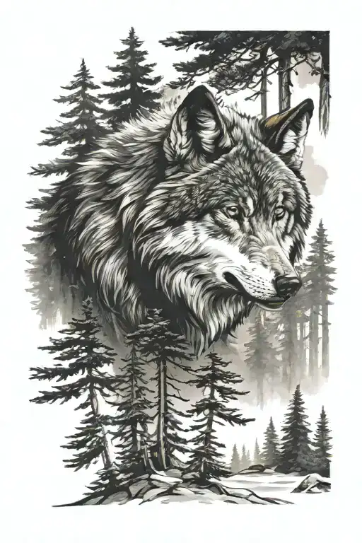 Fierce Wolf In The Forest With Cedars