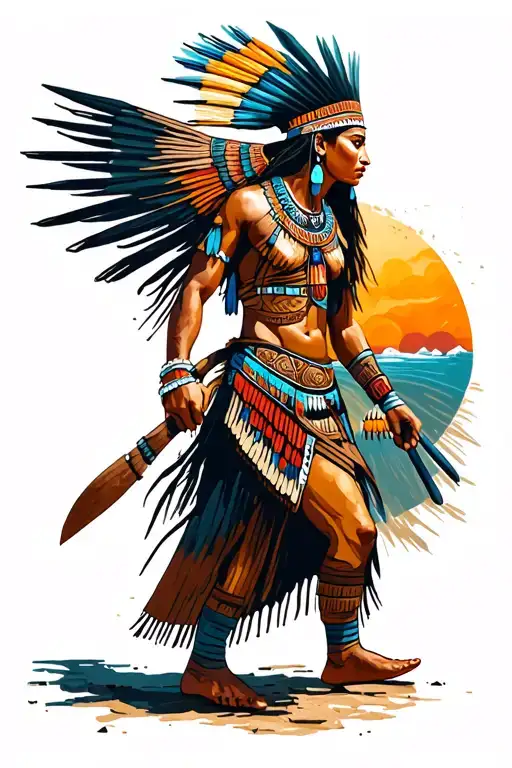 Aztec Guerrero Walking Towards The Sun