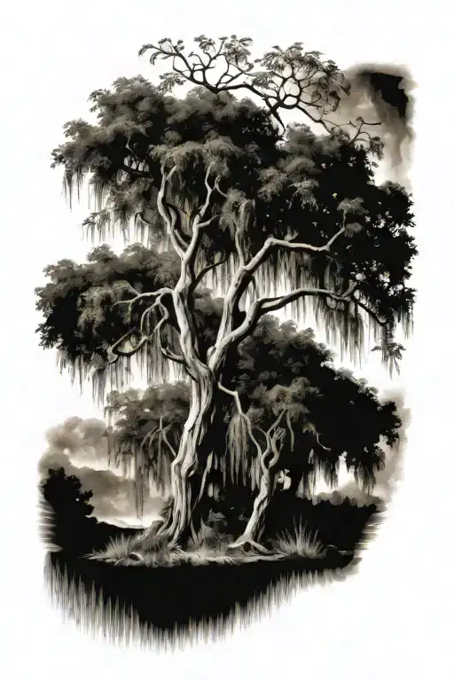 Willow Tree In Forest Scene