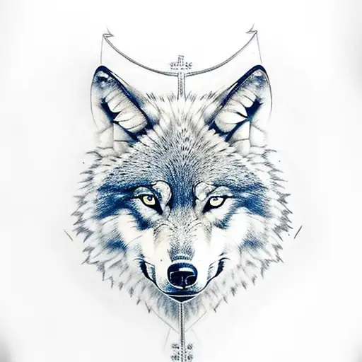 Wolf Head In Front Of A Cross