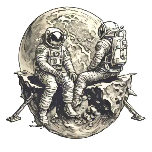 Two Brothers Sitting On The Moon Looking At Earth