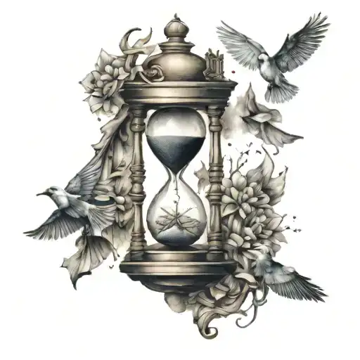 Hourglass Clock Flying Birds Stairs Moon Stars