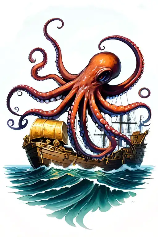Giant Octopus Guarding Treasure On A Shipwreck