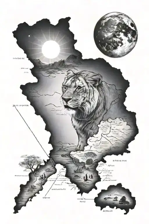 Map Of Punjab With A Moon Somewhere Inserted Around An Already Large Tattoo Of A Lioness