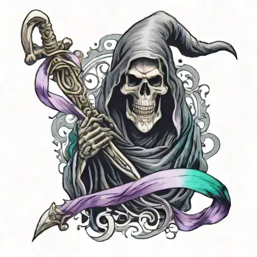 Grim Reaper With Purple And Teal Ribbon