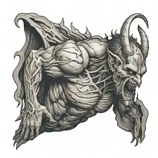 Full Body Muscular Figure Of A Demon Crying And Suffering Side View