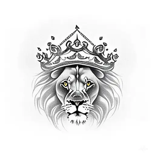 Lion With Roses On Bottom And Crown On The Head