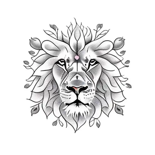 Lion With Roses On Bottom And Mandala On The Head