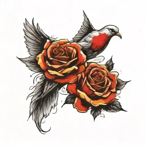 Rose And Dove Mid Flight