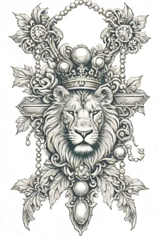 Cross And Lion And Pearls Hanging