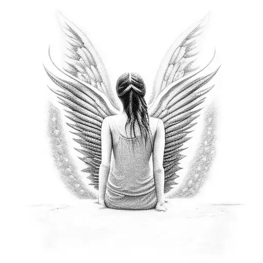 Angel Sitting On A Rock Looking Up At The Sky