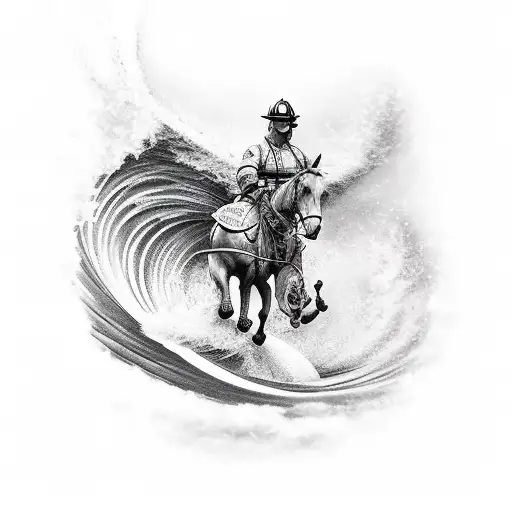 A Heroic Firefighter Riding A Wave Of Flames