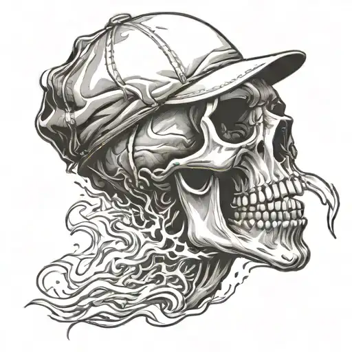 Skull Breathing Fire From Its Mouth And Wearing A Cap